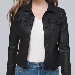 White House Black Market Cropped Coated Denim Jacket Black Size 8